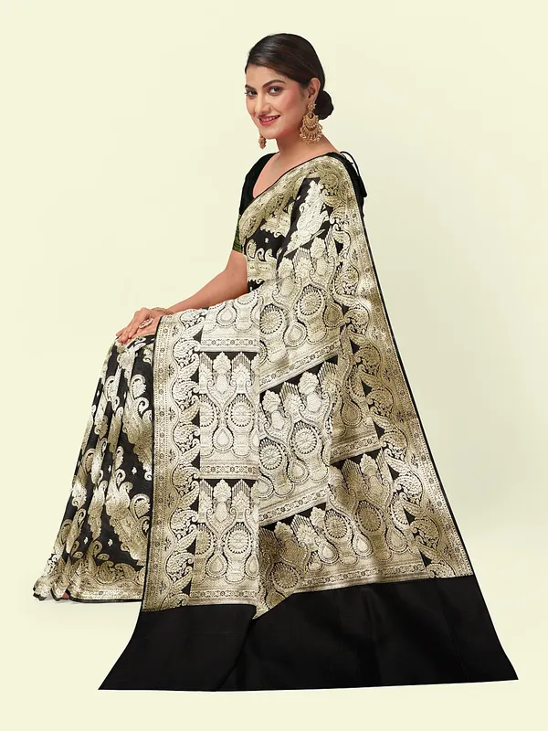 Black_Satin_Silk_Banarasi_Sarees_For_Women