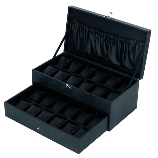 Watch_Box_Organizer_Holder_Jewelry_Accessories_Display_Storage_Case_Watch_Organiser_Collection_Box_24_Slots_In_PU_Leather_For_Men_Women_Black_Color