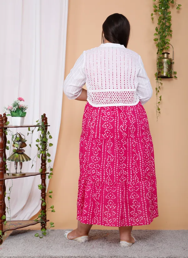 Pink_Bandhej_Printed_Cotton_Anarkali_Plus_Size_Kurta/Gown__With_Schiffli_Jacket