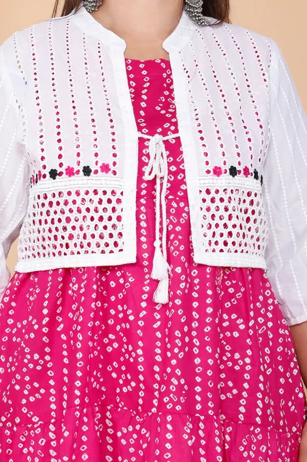 Pink_Bandhej_Printed_Cotton_Anarkali_Plus_Size_Kurta/Gown__With_Schiffli_Jacket