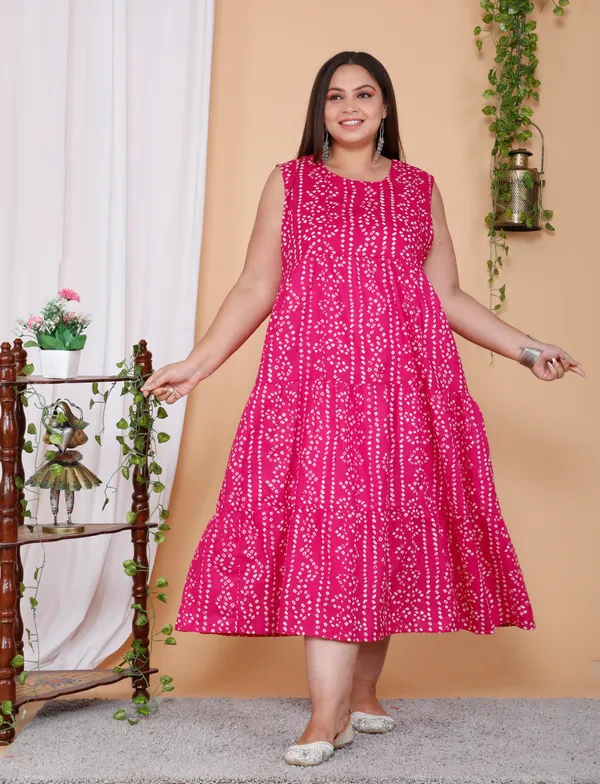 Pink_Bandhej_Printed_Cotton_Anarkali_Plus_Size_Kurta/Gown__With_Schiffli_Jacket
