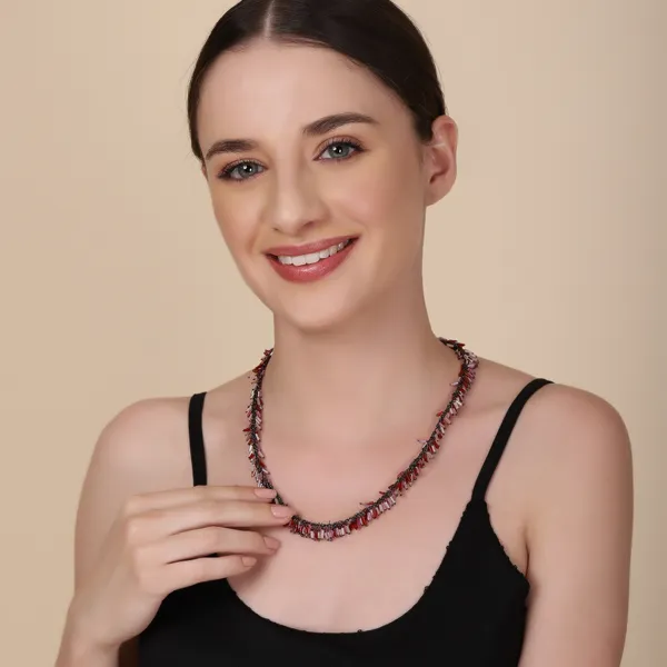 Red_Beaded_Shiny_Hematite_Plated_Necklace_For_Women