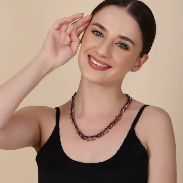 Red_Beaded_Shiny_Hematite_Plated_Necklace_For_Women