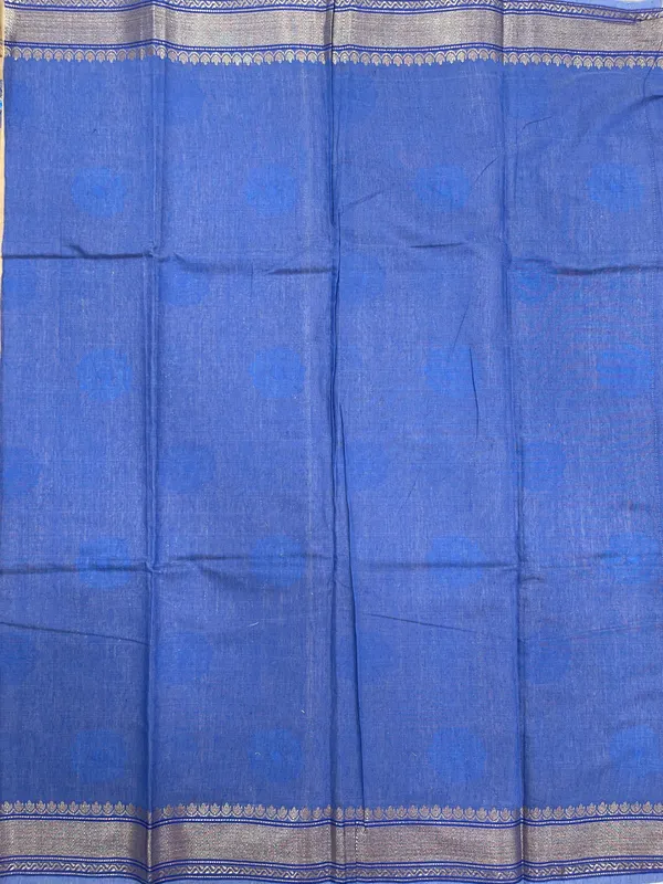 Humairah_Presents_Beige_Cotton_Golden_Floral_Zari_Mina_Boota_Zari_Jaal_with_Banarasi_Zari_Border_and_Pallu_and_Contrast_Blue_Blouse
