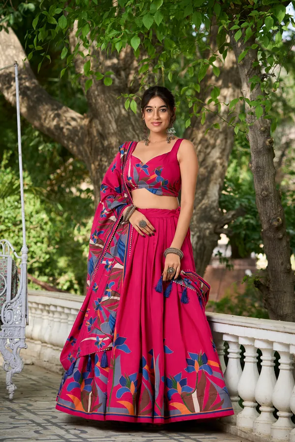 Rani_Pink_Floral_Lehenga_Choli_With_Foil_Print_And_Gota_Patti_Dupatta_For_Women