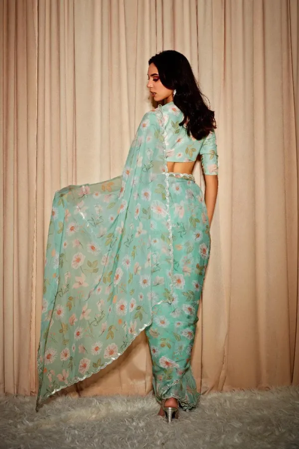 Ava_Green_Floral_Printed_Organza_Saree
