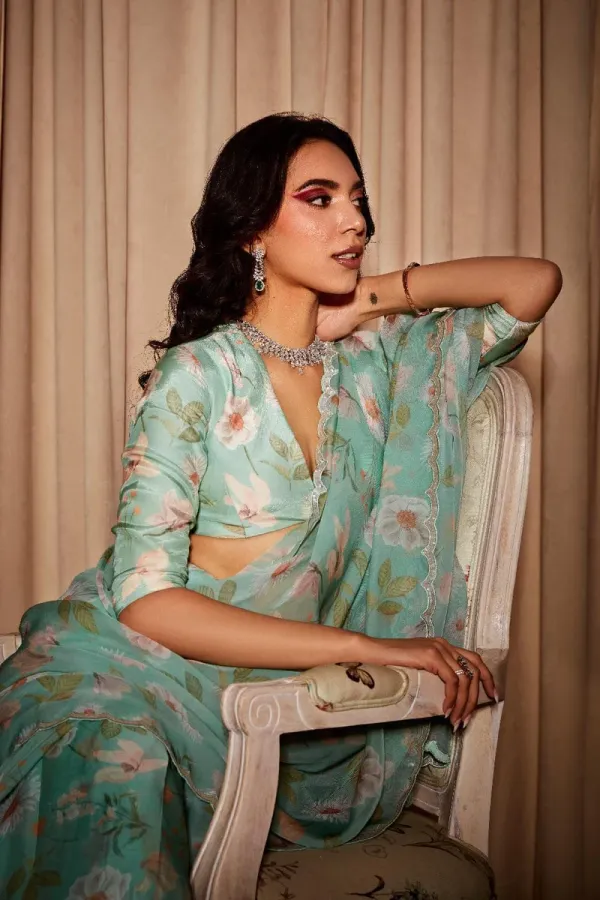 Ava_Green_Floral_Printed_Organza_Saree