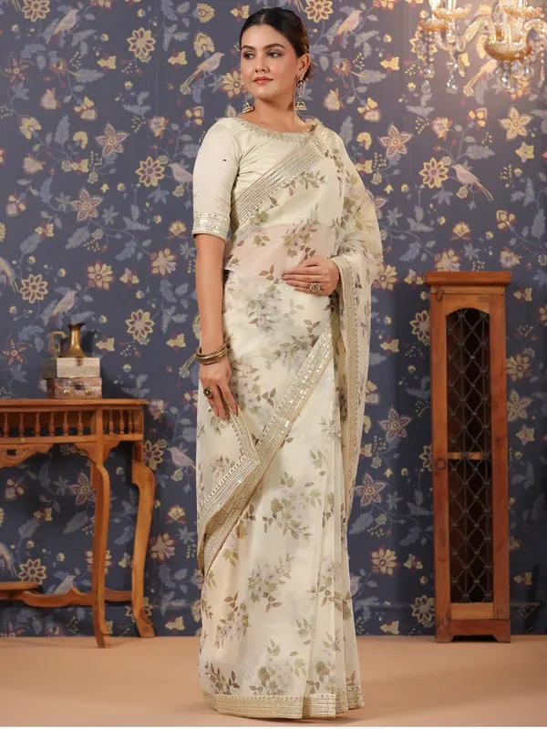 Aria_Off-White_Floral_Printed_Organza_Saree