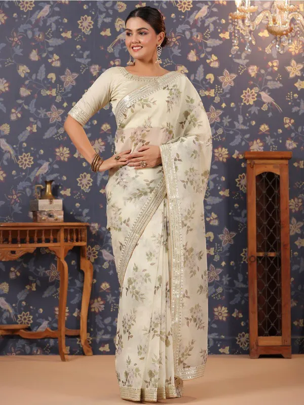Aria_Off-White_Floral_Printed_Organza_Saree