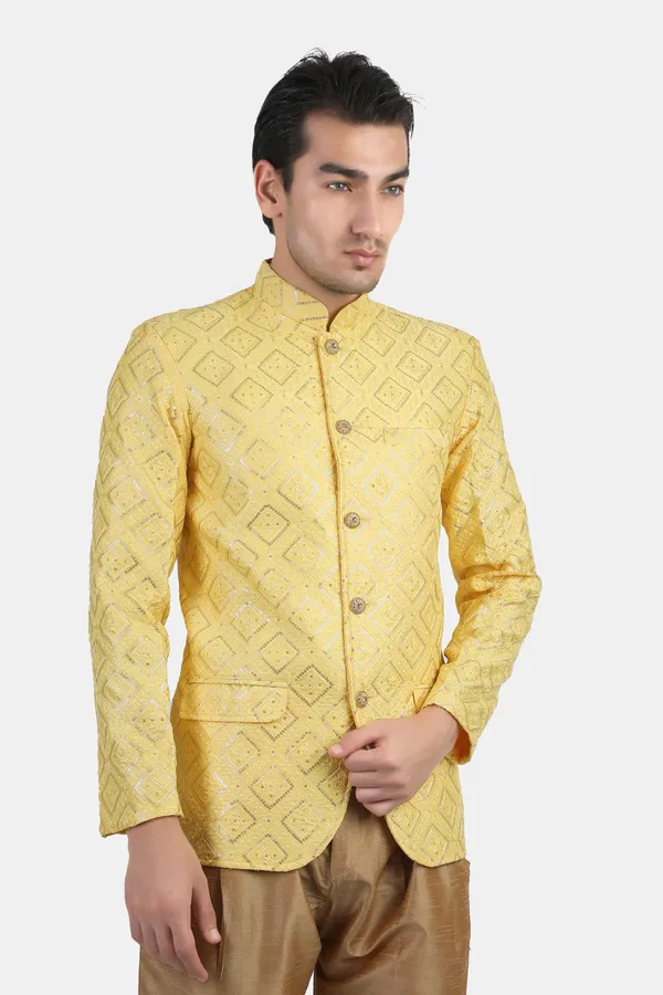 Lemon_Embroidered,_Self_Design_Bandhgala