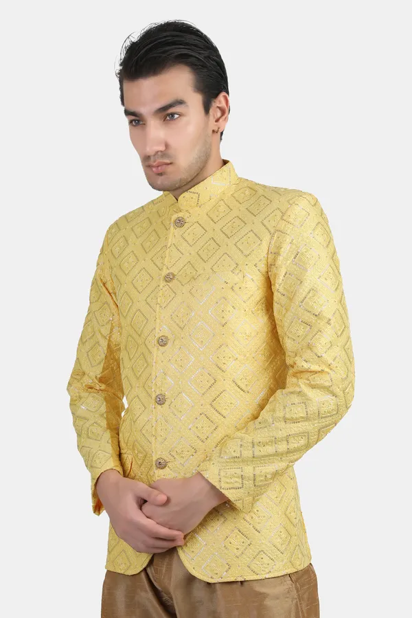 Lemon_Embroidered,_Self_Design_Bandhgala