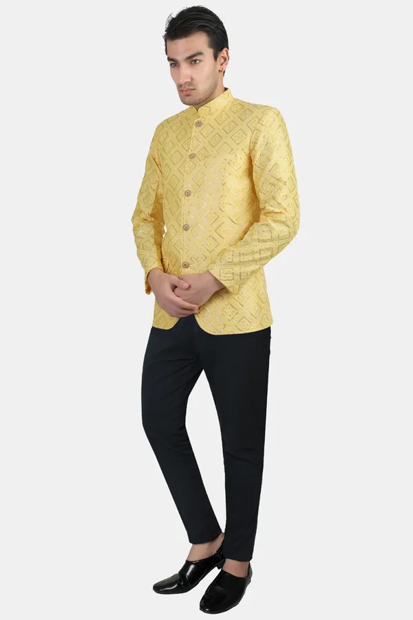 Lemon_Embroidered,_Self_Design_Bandhgala