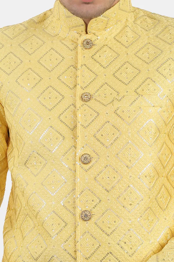 Lemon_Embroidered,_Self_Design_Bandhgala