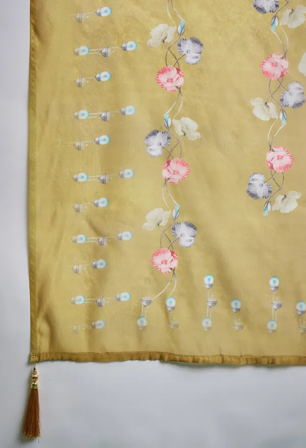 Mustard_Vichitra_Zari_Sequence_Embroidered_Kurta_Palazzo_With_Digital_Print_Organza_Dupatta_Set