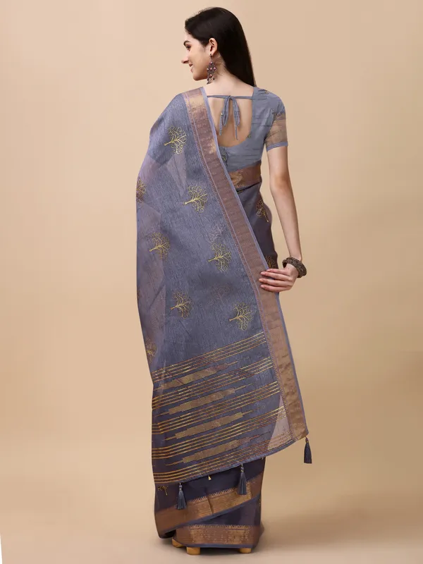 Oceanblue_tussar_silk_foil_printed_ethnic_saree