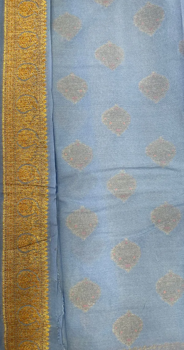 Humairah_Presents_Pure_Handloom_Blue_Chiffon_Floral_Mina_Copper_Zari_Booti_with_Paisley_Mina_Zari_Border_with_Blue_Blouse