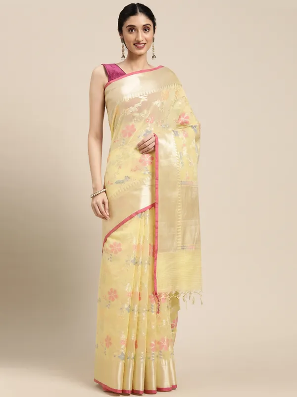 Yellow_Masrise_Cotton/Cotton_Banarasi_Sarees_For_Women
