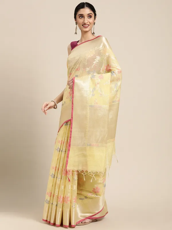 Yellow_Masrise_Cotton/Cotton_Banarasi_Sarees_For_Women