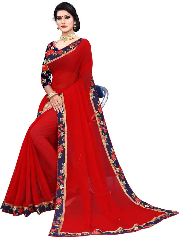 Solid/Plain_Daily_Wear_Chiffon_Saree_(Red)