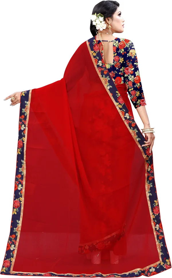 Solid/Plain_Daily_Wear_Chiffon_Saree_(Red)
