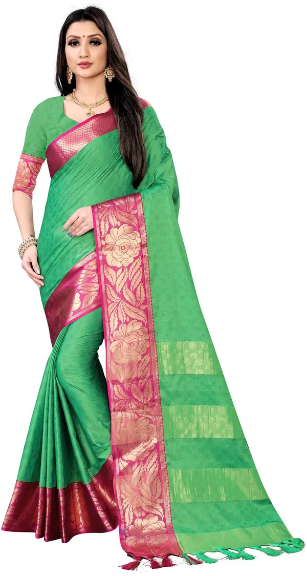 Woven_Banarasi_Jacquard,_Art_Silk_Saree_(Green)