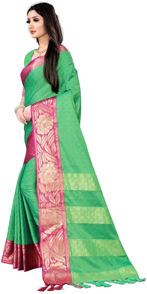 Woven_Banarasi_Jacquard,_Art_Silk_Saree_(Green)