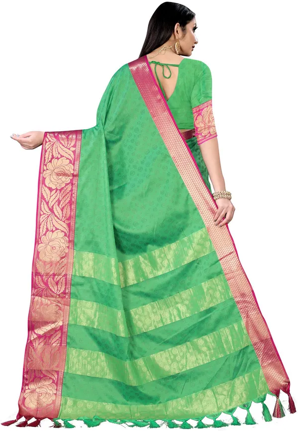 Woven_Banarasi_Jacquard,_Art_Silk_Saree_(Green)