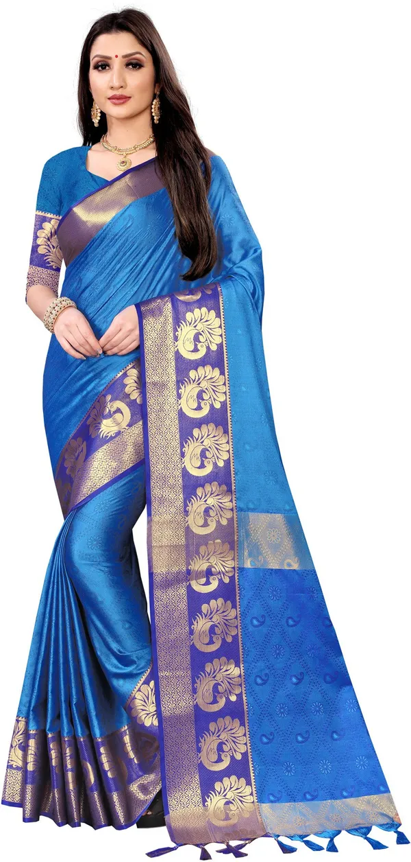 Woven_Banarasi_Jacquard,_Art_Silk_Saree_(Blue)