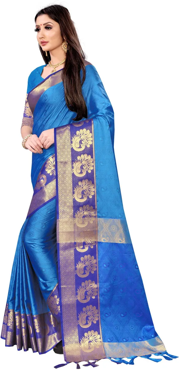 Woven_Banarasi_Jacquard,_Art_Silk_Saree_(Blue)