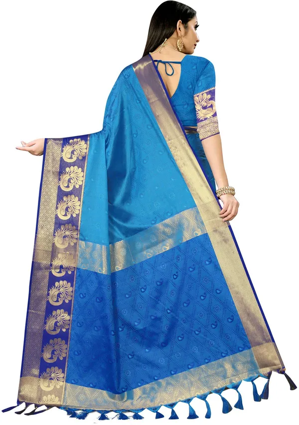 Woven_Banarasi_Jacquard,_Art_Silk_Saree_(Blue)