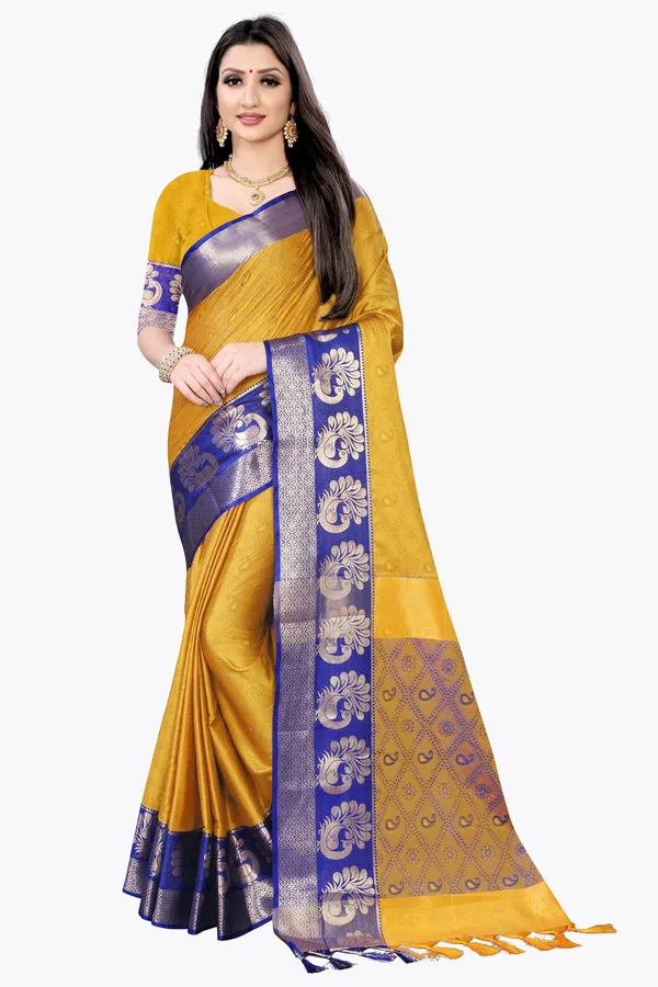 Woven_Banarasi_Jacquard,_Art_Silk_Saree_(Yellow)