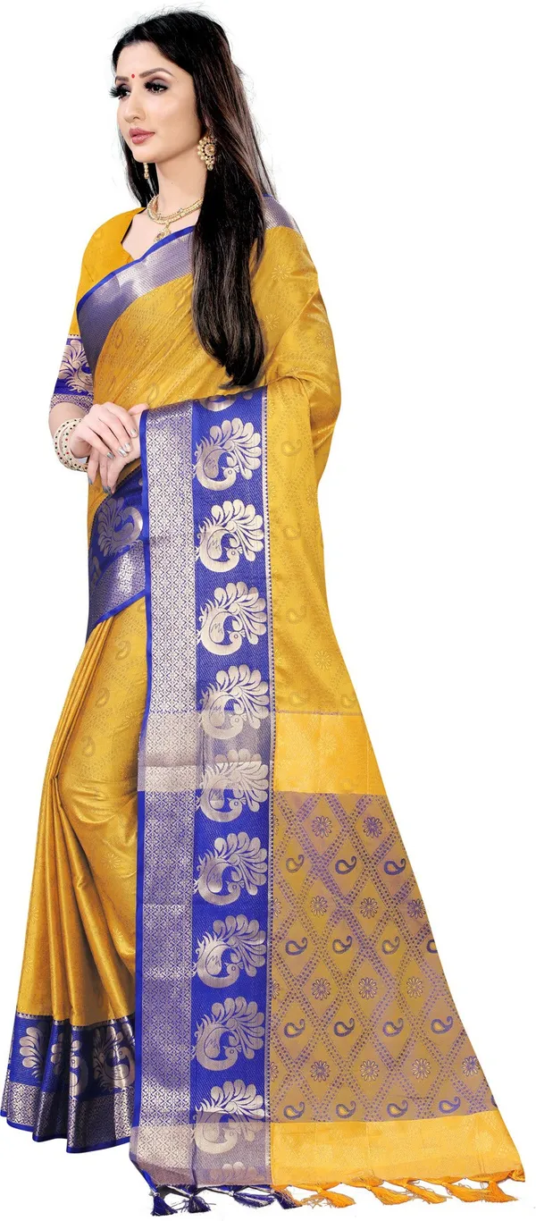 Woven_Banarasi_Jacquard,_Art_Silk_Saree_(Yellow)