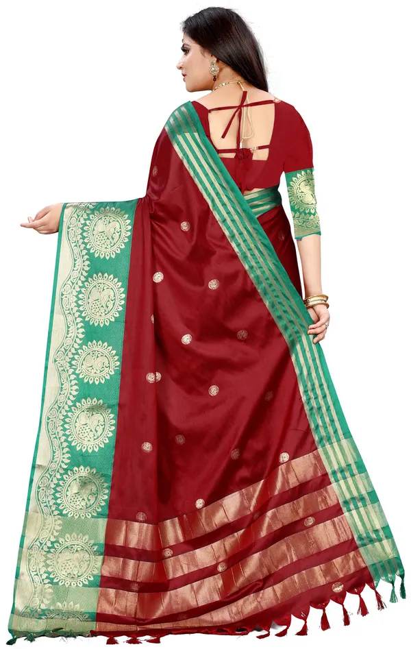 Woven_Kanjivaram_Cotton_Silk_Saree_(Green,_Maroon)