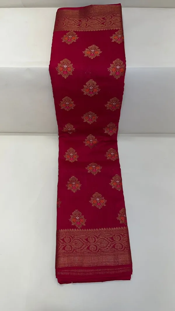 Humairah_Pure_Handwoven_Red_Pure_Muga_Silk_Floral_Minakari_Zari_Boota_Small_Zari_Border_Banarasi_Saree_with_Red_Blouse_piece