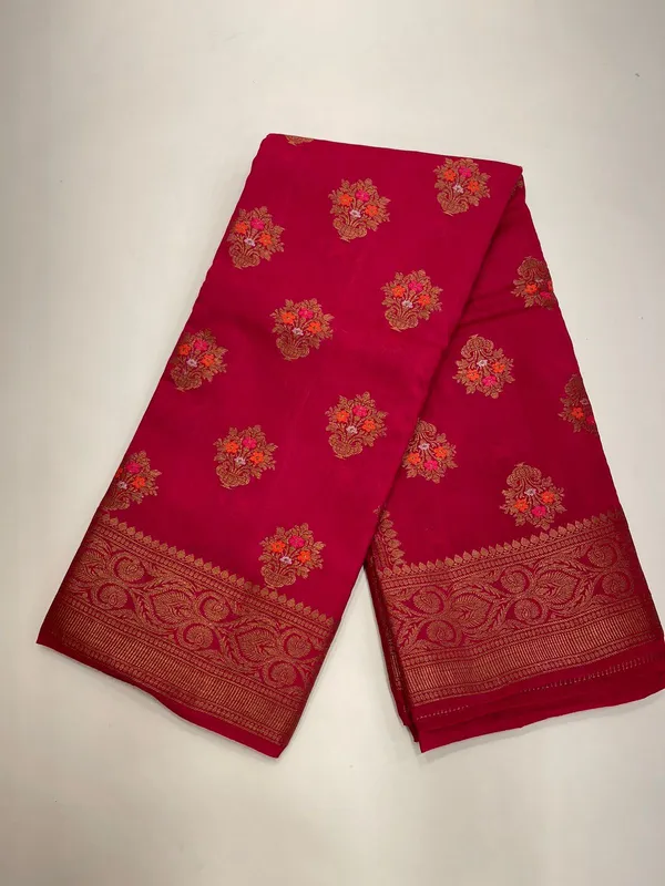 Humairah_Pure_Handwoven_Red_Pure_Muga_Silk_Floral_Minakari_Zari_Boota_Small_Zari_Border_Banarasi_Saree_with_Red_Blouse_piece