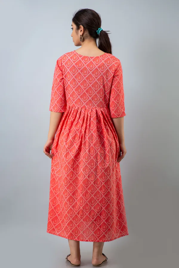 PEACH_COTTON_BHANDEJ_PRINTED_MATERNITY_KURTI