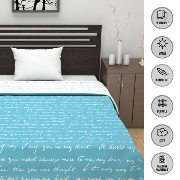 Text_Print_Single_Dohar_for_AC_Room_(Polyester,_Sky_Blue_and_White)