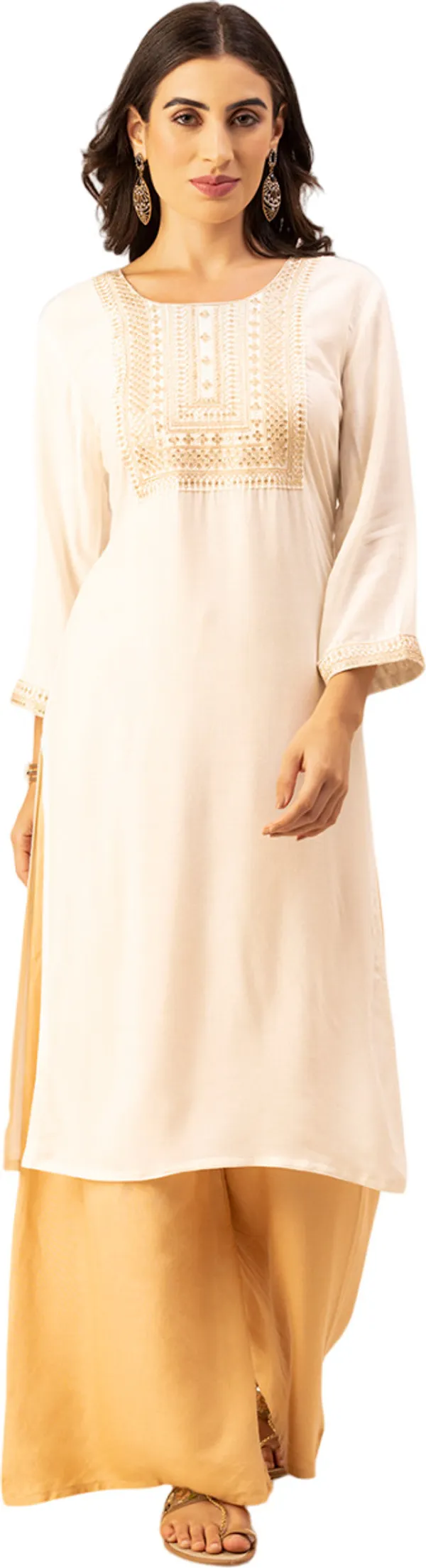 Off_White_Rayon_Women_Kurta,_Golden_Embroidery_&_Sequence_Work
