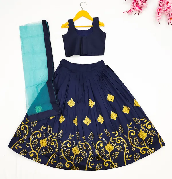 Blue_Taffeta_Silk_Kids_Lehenga_Choli_For_girls