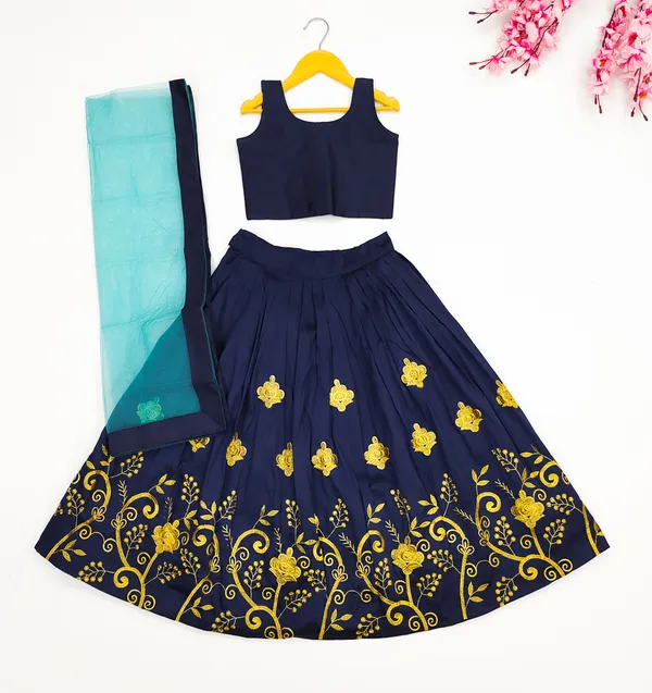 Blue_Taffeta_Silk_Kids_Lehenga_Choli_For_girls
