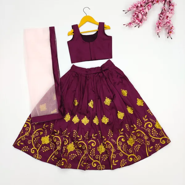 Purplae_Taffeta_Silk_Kids_Lehenga_Choli_For_girls