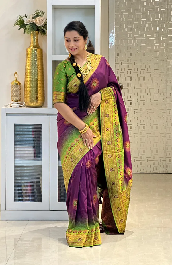 Jenni_Wine_–_Wedding_Special_|_Premium_Soft_Banarasi_Silk_Saree_with_Weaving_Pattern,_Pallu_&_Border,_Weaving_Blouse_with_Tassels