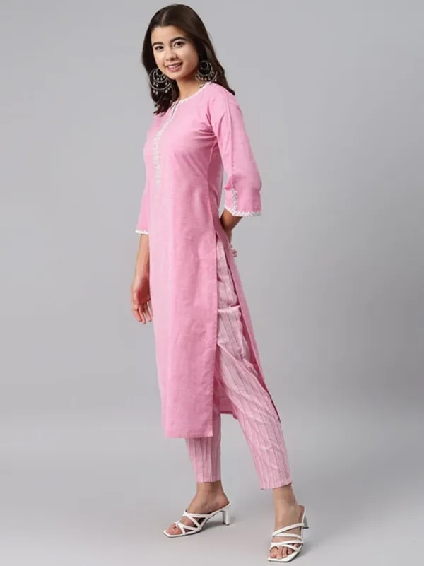 Pink_Cotton_Printed_Half_Sleeve_Kurti_&_Pent_Set