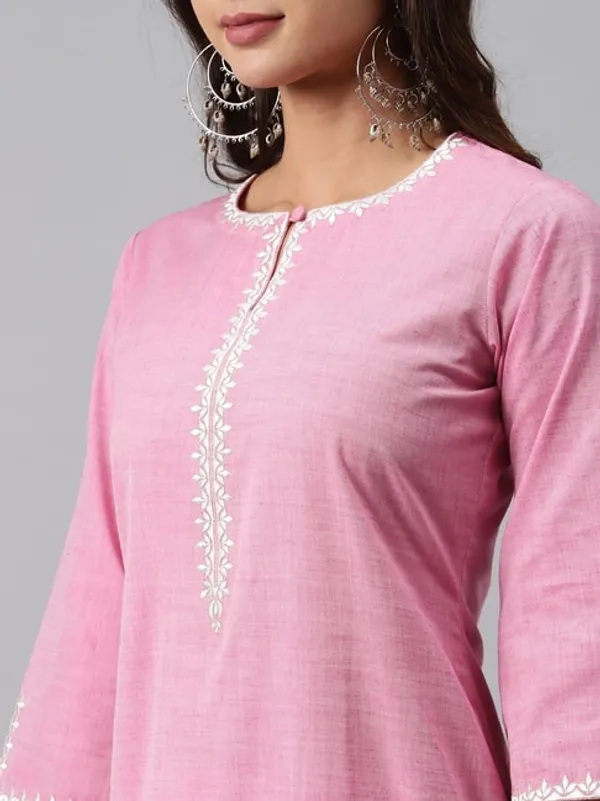 Pink_Cotton_Printed_Half_Sleeve_Kurti_&_Pent_Set