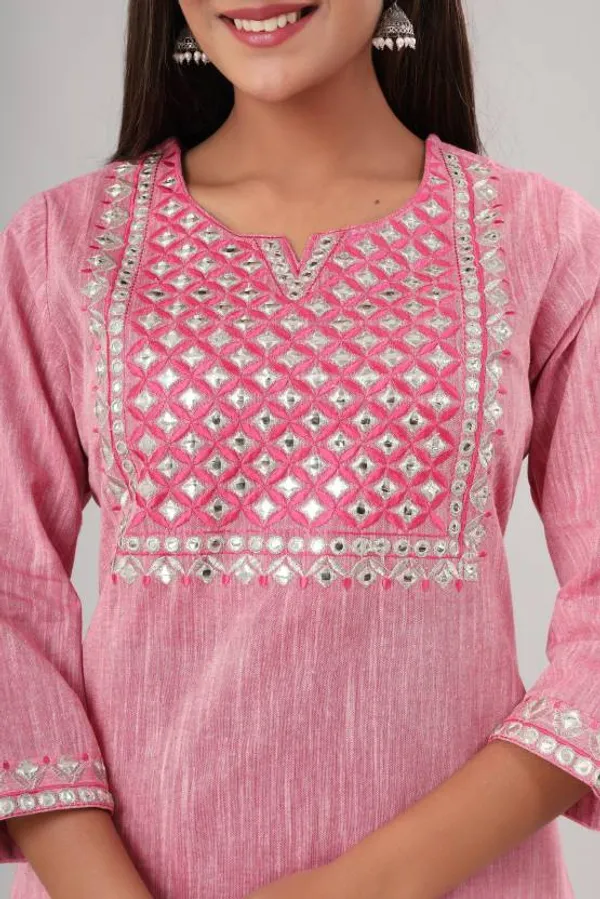 Pink_Cotton_Printed_Half_Sleeve_Kurti_Set