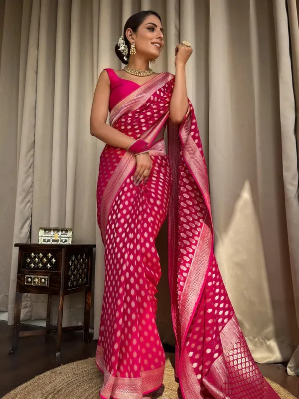 Pink_Soft_Banarasi_Silk_Saree_with_Blouse_Piece_For_Women