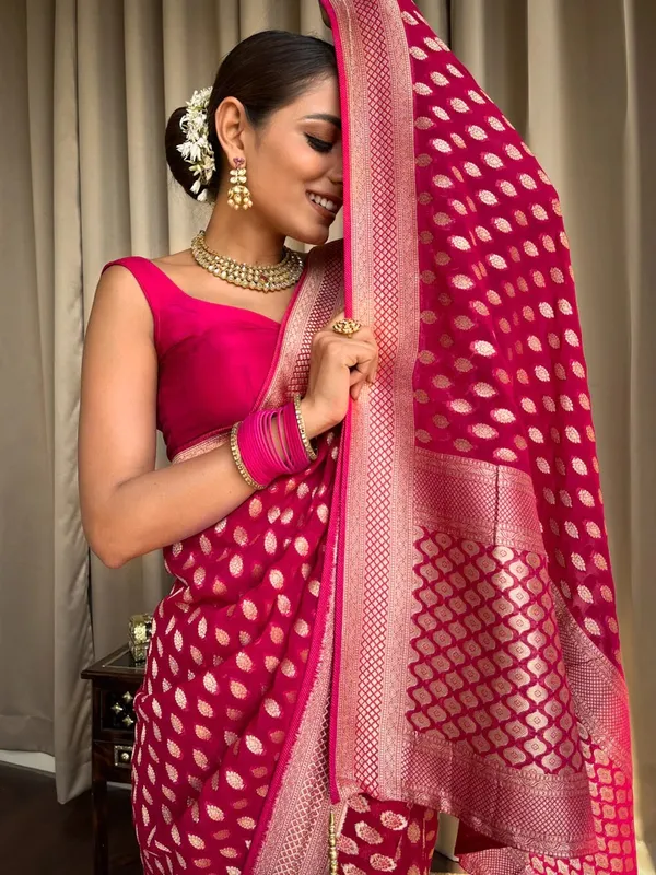 Pink_Soft_Banarasi_Silk_Saree_with_Blouse_Piece_For_Women