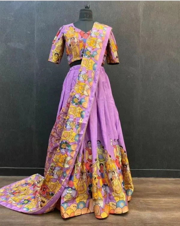 Violet_&_Violet_Kalamkari_Print_Lehenga_Choli_With_Foil_Workby_Ziblon_With_Duppata_and_Blouse_piece