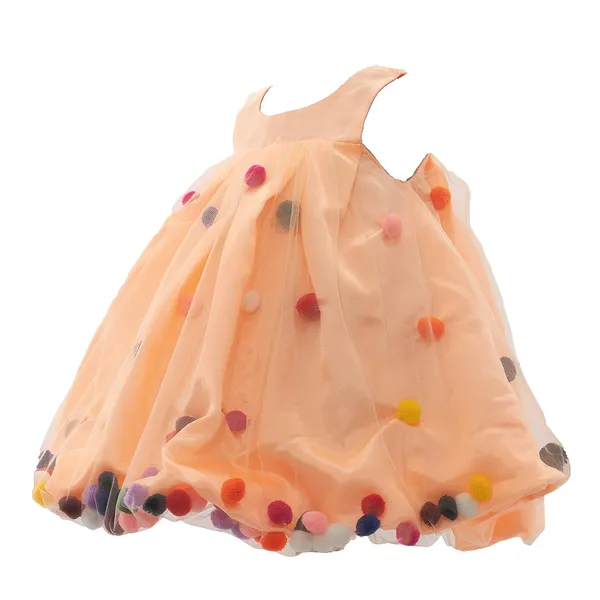 Peach_Solid_Round_Neck_Dress_For_Girls
