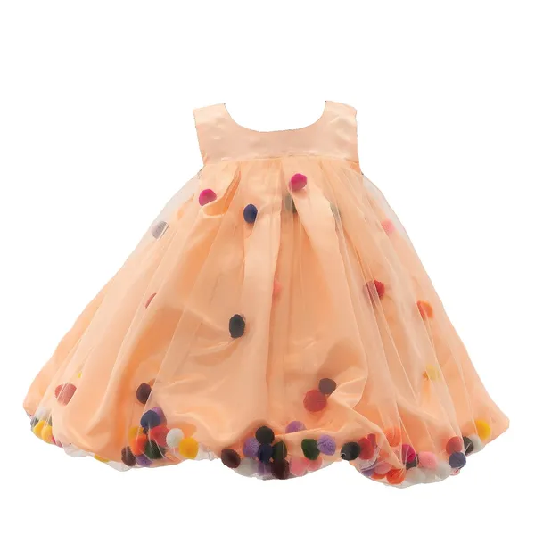 Peach_Solid_Round_Neck_Dress_For_Girls